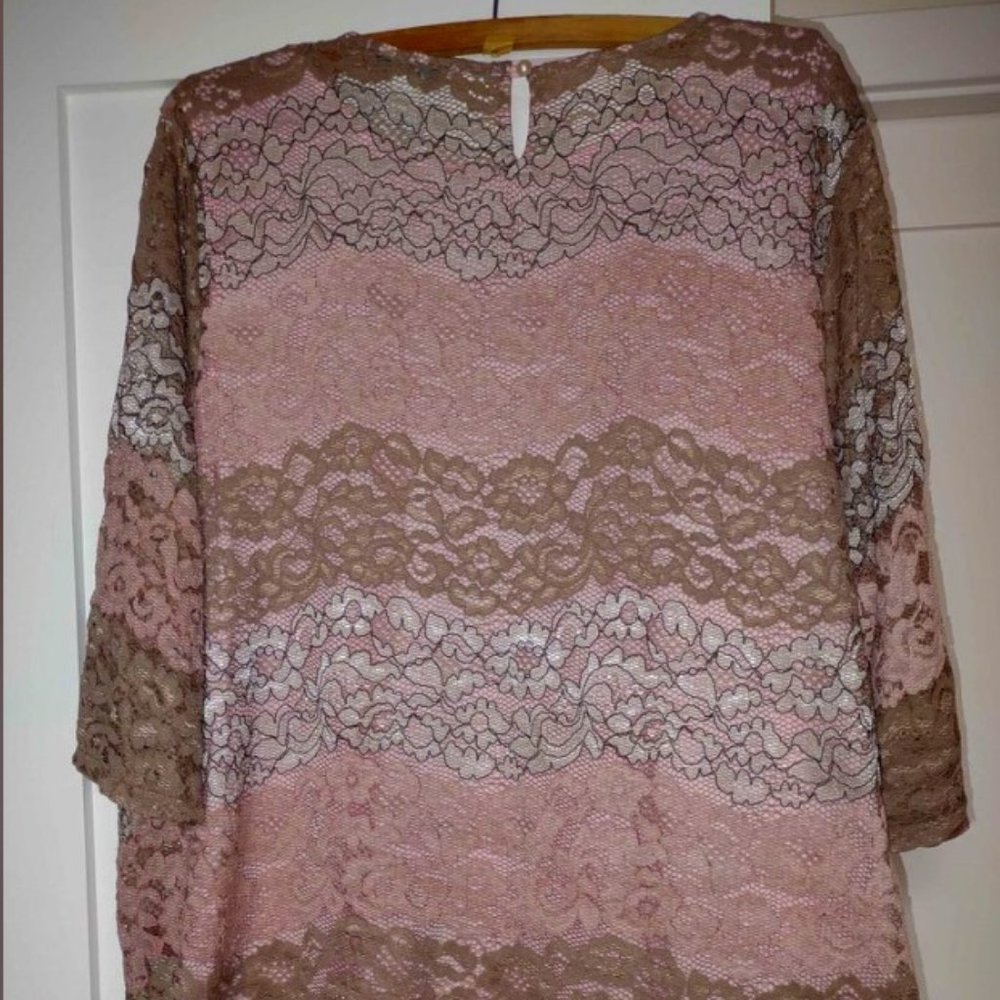 Stunning Floral Lace Top with Attached Pink Tank - Christopher & Banks, 2X